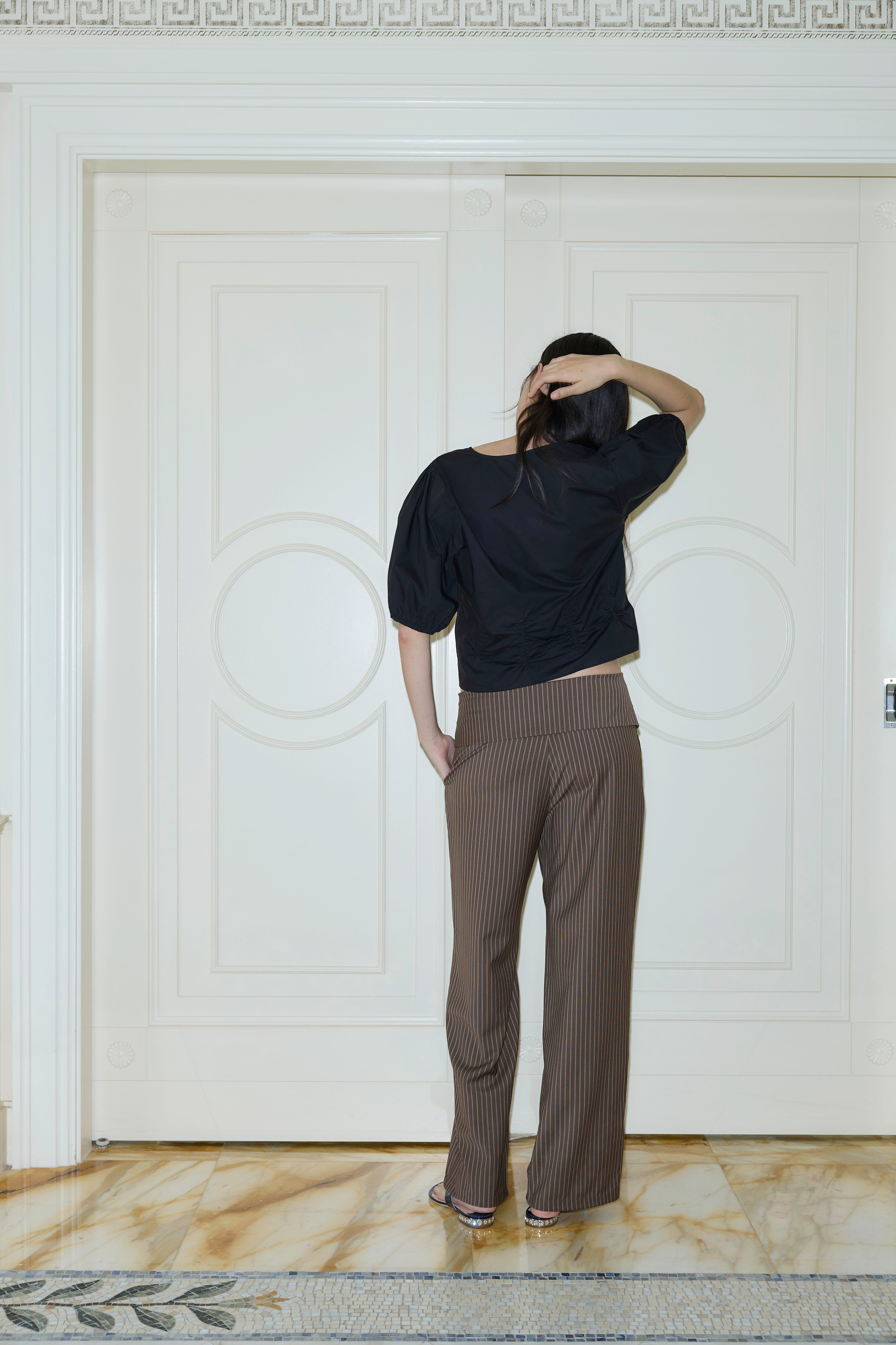 Folded Wool Pant in Sable Stripe - Deiji Studios