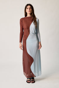 brown swirl dress L'AGENCE Christine Silk Dress In Sepia Brown Multi Abstract Swirl