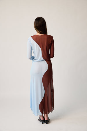Swirl Dress in Blue/Brown - Nin Studio