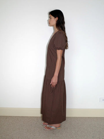 Waistcord Dress in Carob Check - Deiji Studios
