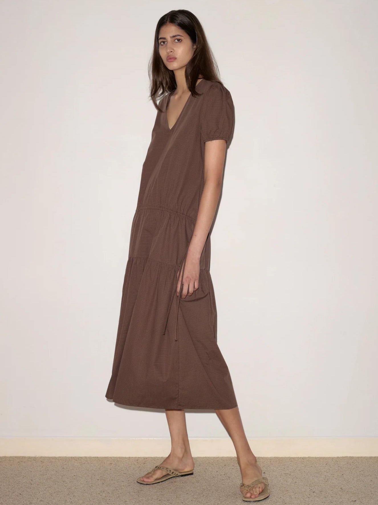 Waistcord Dress in Carob Check - Deiji Studios