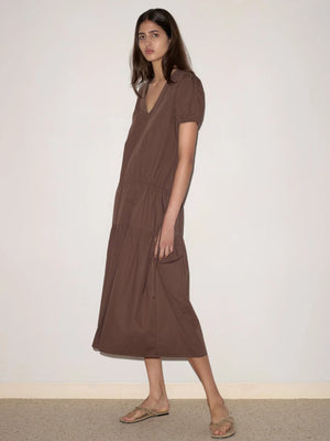 Waistcord Dress in Carob Check - Deiji Studios