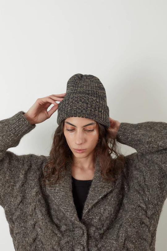 marled rib hat - smoke