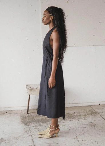 Wild Silk Apron Dress - Black - Baserange
