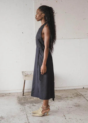 Wild Silk Apron Dress - Black - Baserange