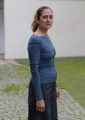 Cinder Long Sleeve Tee in Dark Denim - Baserange
