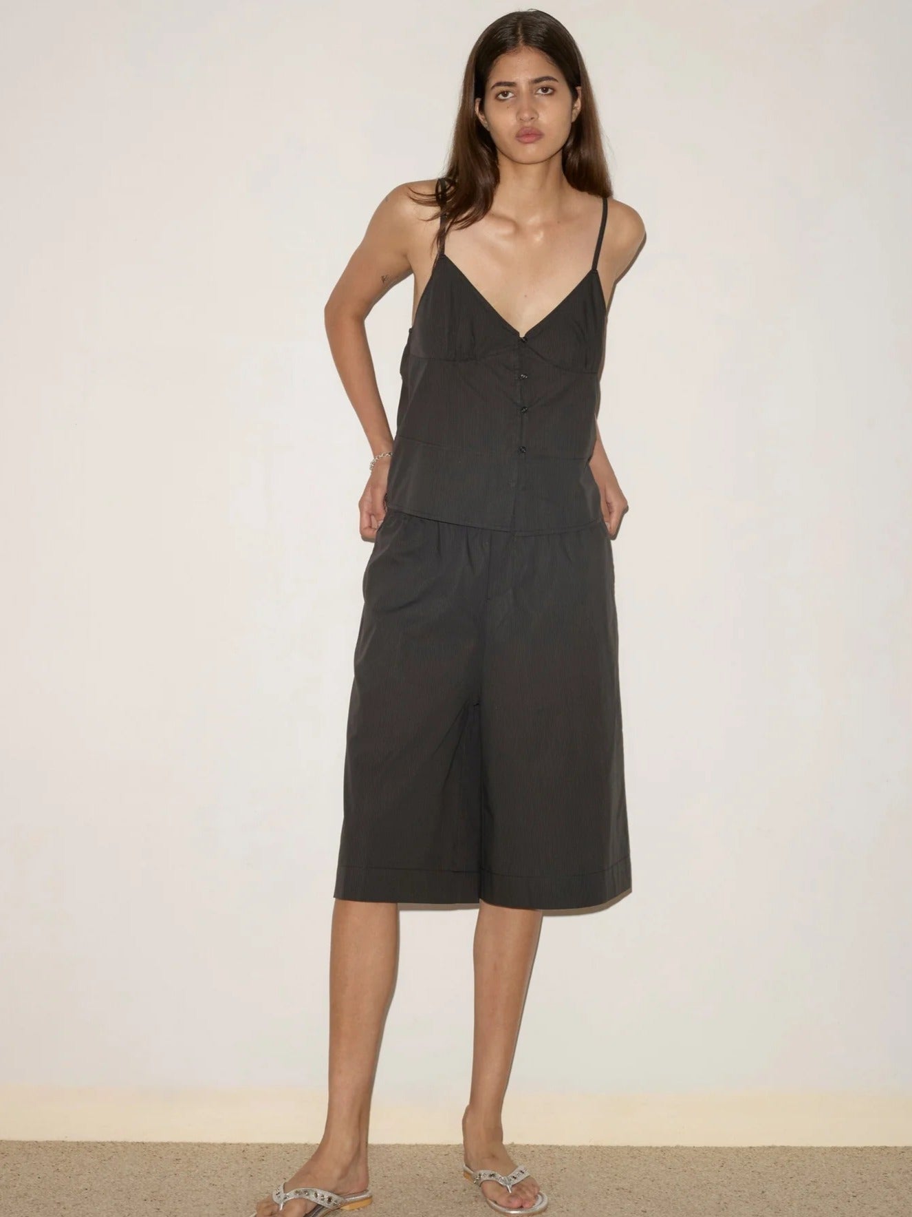 Long Lounger Shorts in Black Stripe - Deiji Studios