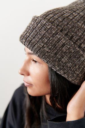 marled rib hat - smoke