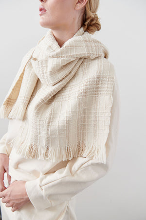 Narrow Woven Poncho - Chalk - Wol Hide